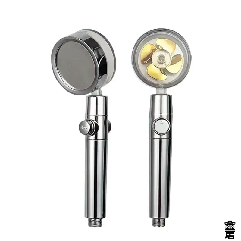 Pressurized 360-Degree Rotating Shower Head with Twin Turbo Propeller for Water Conservation - Bathroom Accessory