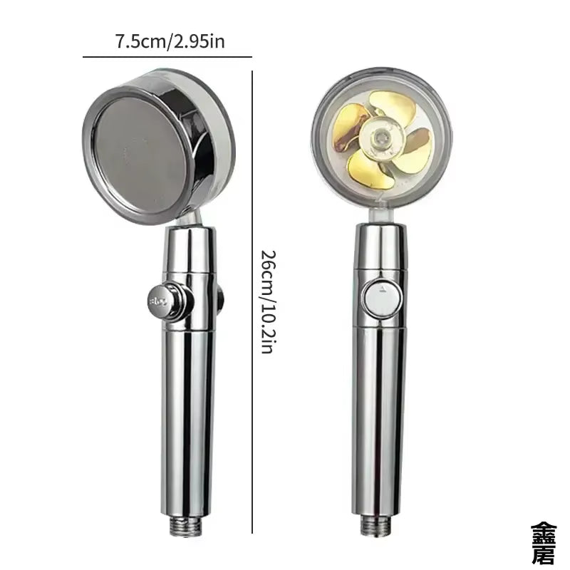 Pressurized 360-Degree Rotating Shower Head with Twin Turbo Propeller for Water Conservation - Bathroom Accessory