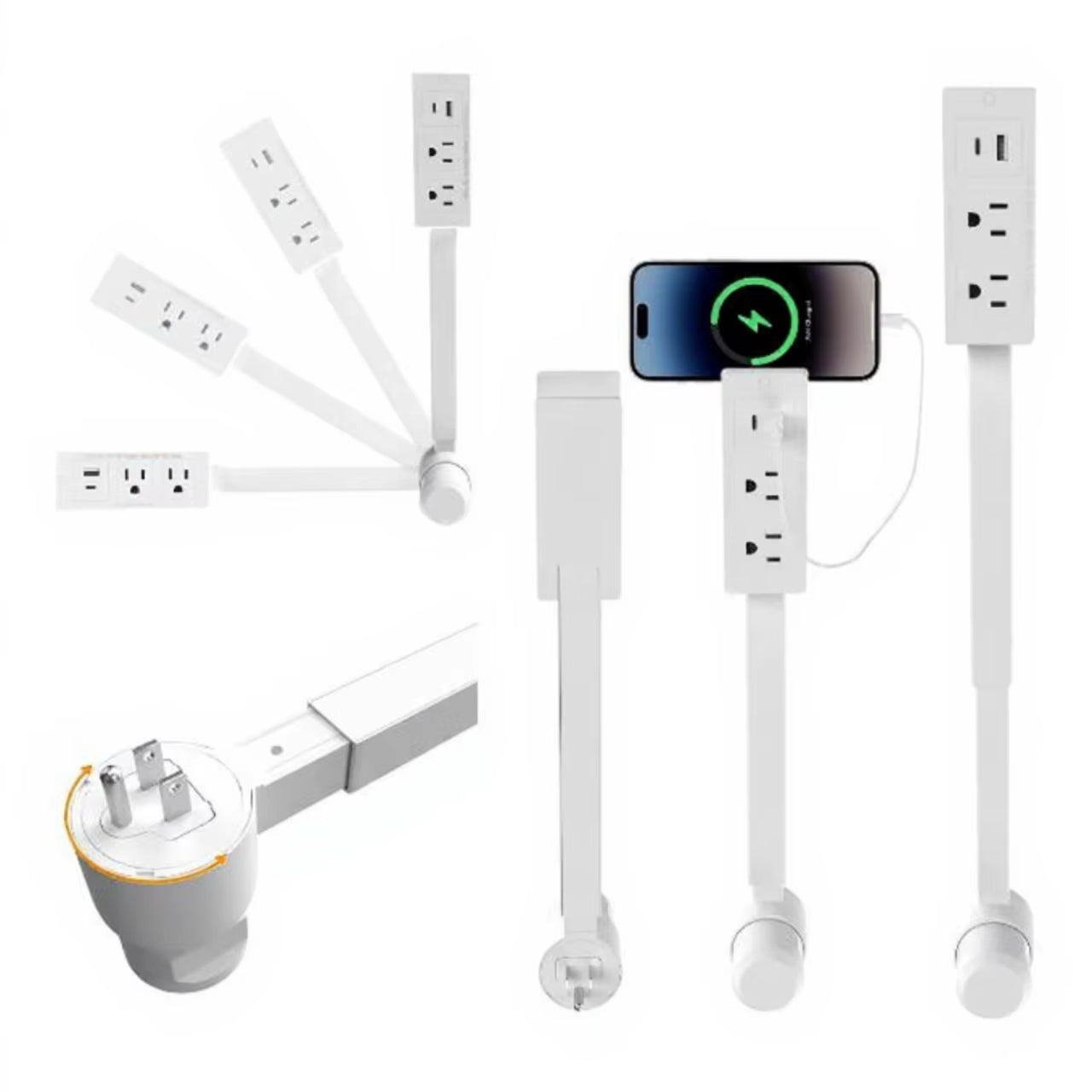 Rotatable Electrical Wall Plug Extender with Adjustable Length Multi-Outlet Power Socket Adapter for Space Optimization
