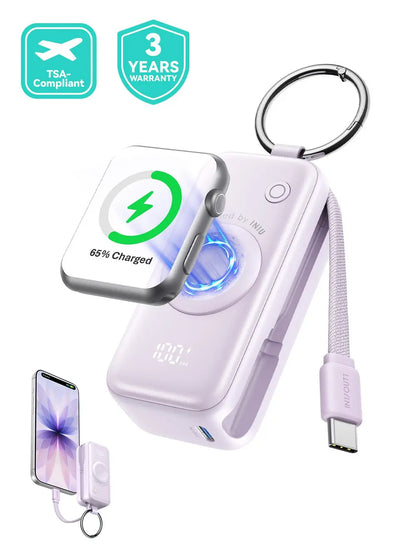 INIU P81 Snapgo Mini 5000mAh Power Bank with Keychain - Perfect Fast Charging Solution for Apple Watch, iPhone, and AirPods - Ideal Valentine's Day Gift for Her