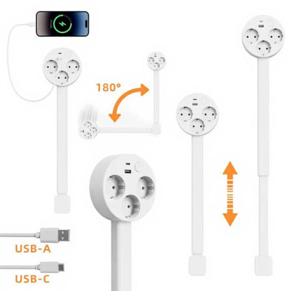 Rotatable Electrical Wall Plug Extender with Adjustable Length Multi-Outlet Power Socket Adapter for Space Optimization
