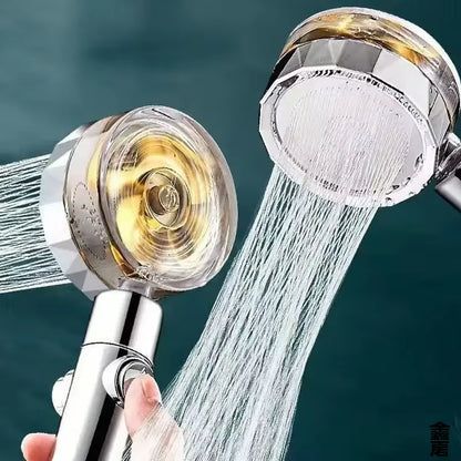 Pressurized 360-Degree Rotating Shower Head with Twin Turbo Propeller for Water Conservation - Bathroom Accessory