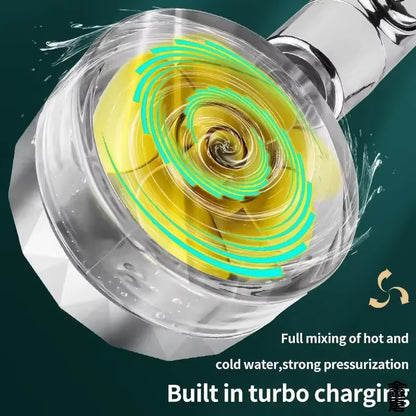 Pressurized 360-Degree Rotating Shower Head with Twin Turbo Propeller for Water Conservation - Bathroom Accessory