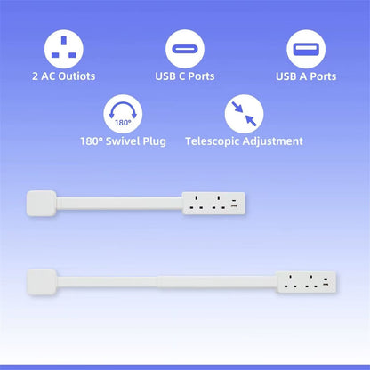 Rotatable Electrical Wall Plug Extender with Adjustable Length Multi-Outlet Power Socket Adapter for Space Optimization