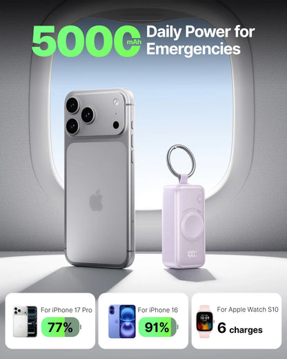 INIU P81 Snapgo Mini 5000mAh Power Bank with Keychain - Perfect Fast Charging Solution for Apple Watch, iPhone, and AirPods - Ideal Valentine's Day Gift for Her