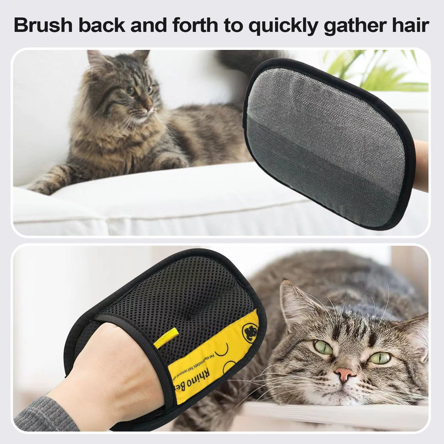 2-Pack Cat Grooming Gloves with Electrostatic Pet Hair Removal Brush for Effective Cleaning of Sofas, Carpets, and Clothing - Double-Sided Pet Hair Remover