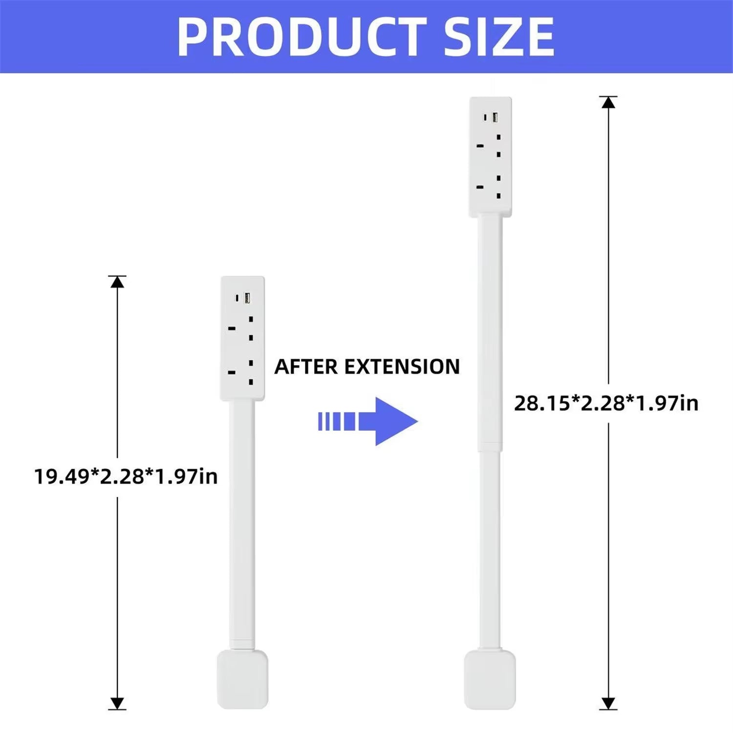 Rotatable Electrical Wall Plug Extender with Adjustable Length Multi-Outlet Power Socket Adapter for Space Optimization