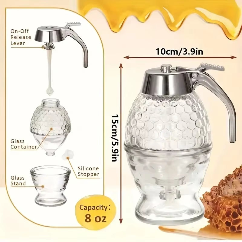 Honey Dispenser with Stand - Multifunctional Kitchen Gadget for Syrups and Sauces