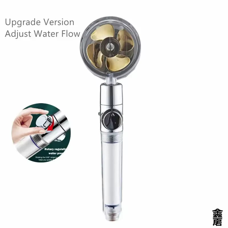 Pressurized 360-Degree Rotating Shower Head with Twin Turbo Propeller for Water Conservation - Bathroom Accessory