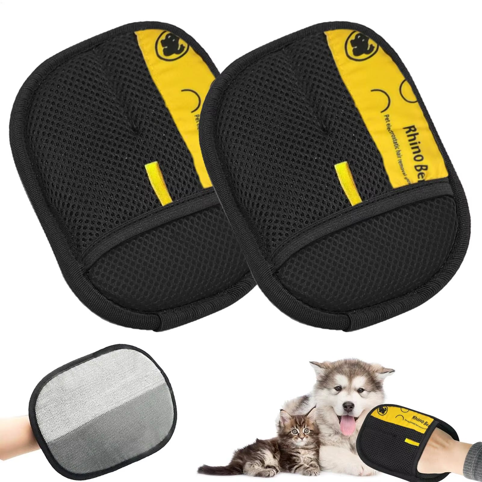 2-Pack Cat Grooming Gloves with Electrostatic Pet Hair Removal Brush for Effective Cleaning of Sofas, Carpets, and Clothing - Double-Sided Pet Hair Remover