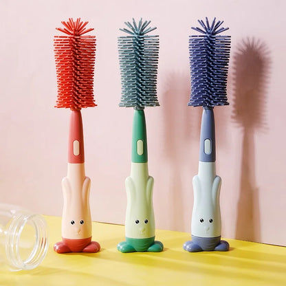 Effortless Cleaning with the 3-in-1 Multifunctional Silicone Baby Bottle and Cup Brush Set - Includes Nipple and Straw Tools