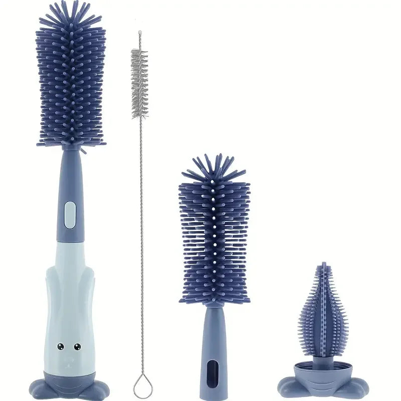 Effortless Cleaning with the 3-in-1 Multifunctional Silicone Baby Bottle and Cup Brush Set - Includes Nipple and Straw Tools