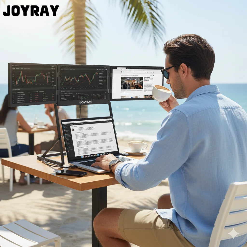 Elevate Your Productivity with the JOYRAY 11.6-Inch Triple-Screen Portable Monitor – Stunning 1920x1080 Full HD Display for On-the-Go Professionals