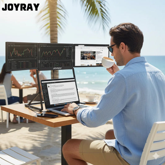 Elevate Your Productivity with the JOYRAY 11.6-Inch Triple-Screen Portable Monitor – Stunning 1920x1080 Full HD Display for On-the-Go Professionals