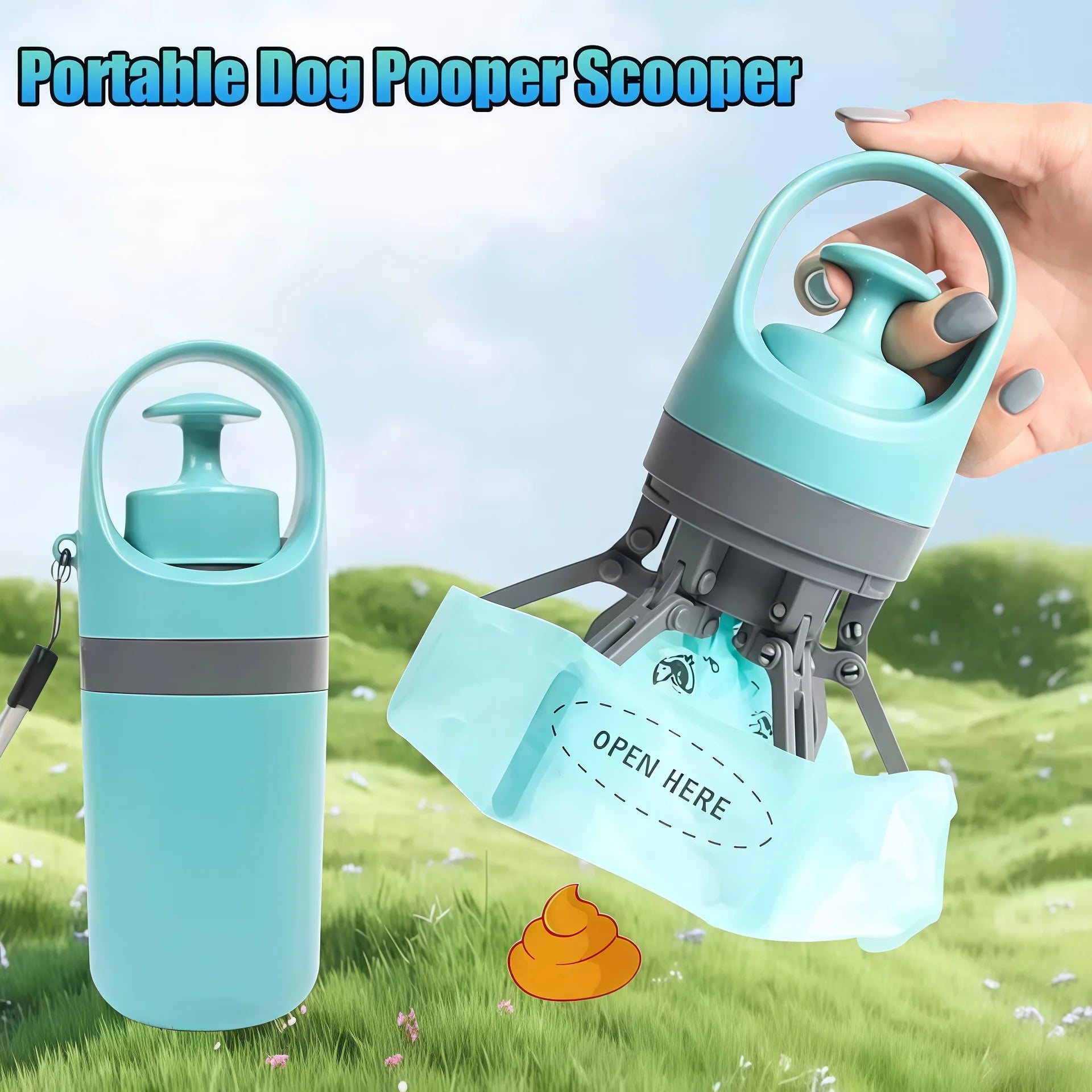 Effortless Outdoor Cleanup: Portable No-Touch Dog Pooper Scooper with Built-In Waste Bags