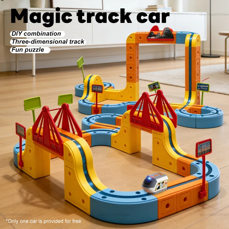 Electric Magnetic Rail Car Building Blocks Set - Educational Maze Train Toy for Children, Ideal Christmas Gift