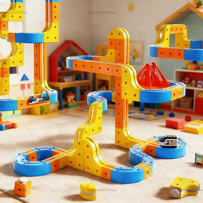 Electric Magnetic Rail Car Building Blocks Set - Educational Maze Train Toy for Children, Ideal Christmas Gift