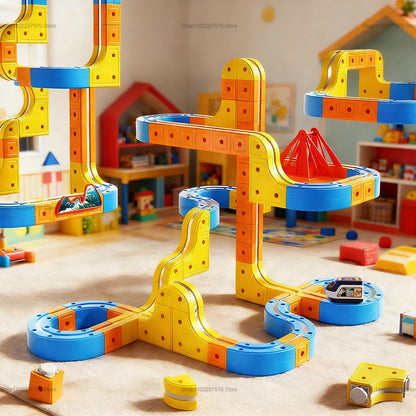 Electric Magnetic Rail Car Building Blocks Set - Educational Maze Train Toy for Children, Ideal Christmas Gift