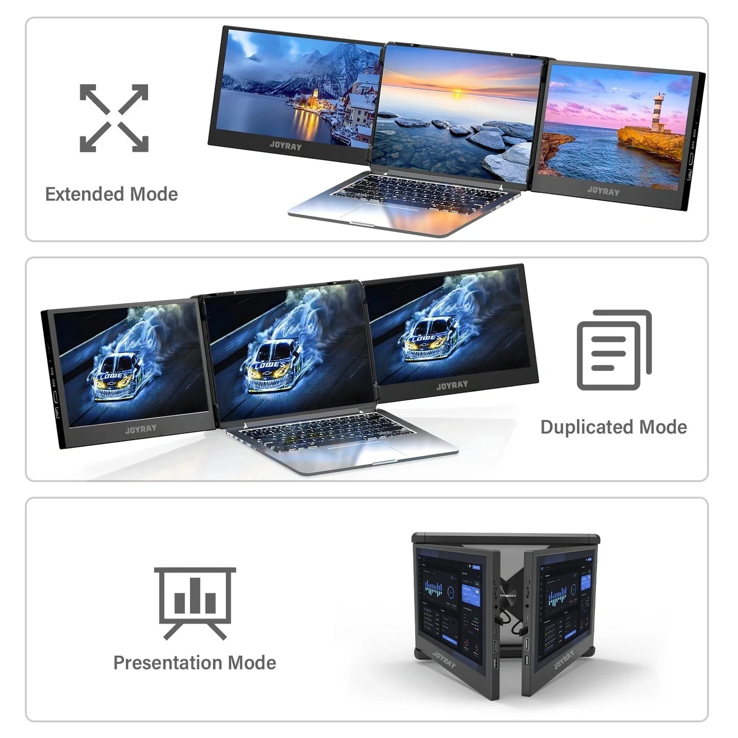 Elevate Your Productivity with the JOYRAY 11.6-Inch Triple-Screen Portable Monitor – Stunning 1920x1080 Full HD Display for On-the-Go Professionals