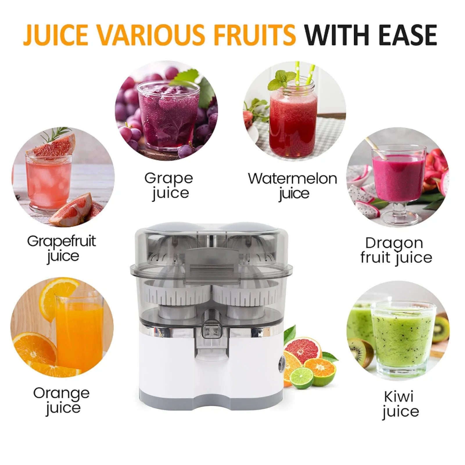 Revolutionize Your Juice Experience with the Portable Dual-Head Electric Citrus Juicer – Effortlessly Extract Fresh Juice from Oranges, Lemons, Kiwis, and Grapefruits!