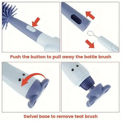 Effortless Cleaning with the 3-in-1 Multifunctional Silicone Baby Bottle and Cup Brush Set - Includes Nipple and Straw Tools