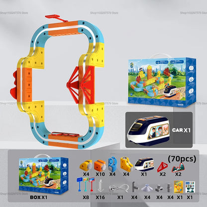 Electric Magnetic Rail Car Building Blocks Set - Educational Maze Train Toy for Children, Ideal Christmas Gift