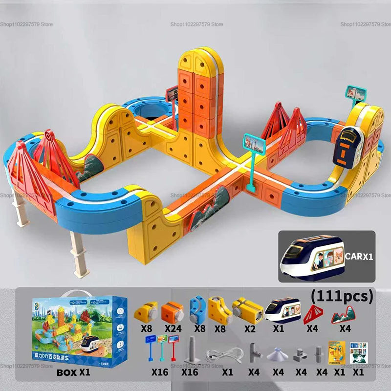 Electric Magnetic Rail Car Building Blocks Set - Educational Maze Train Toy for Children, Ideal Christmas Gift