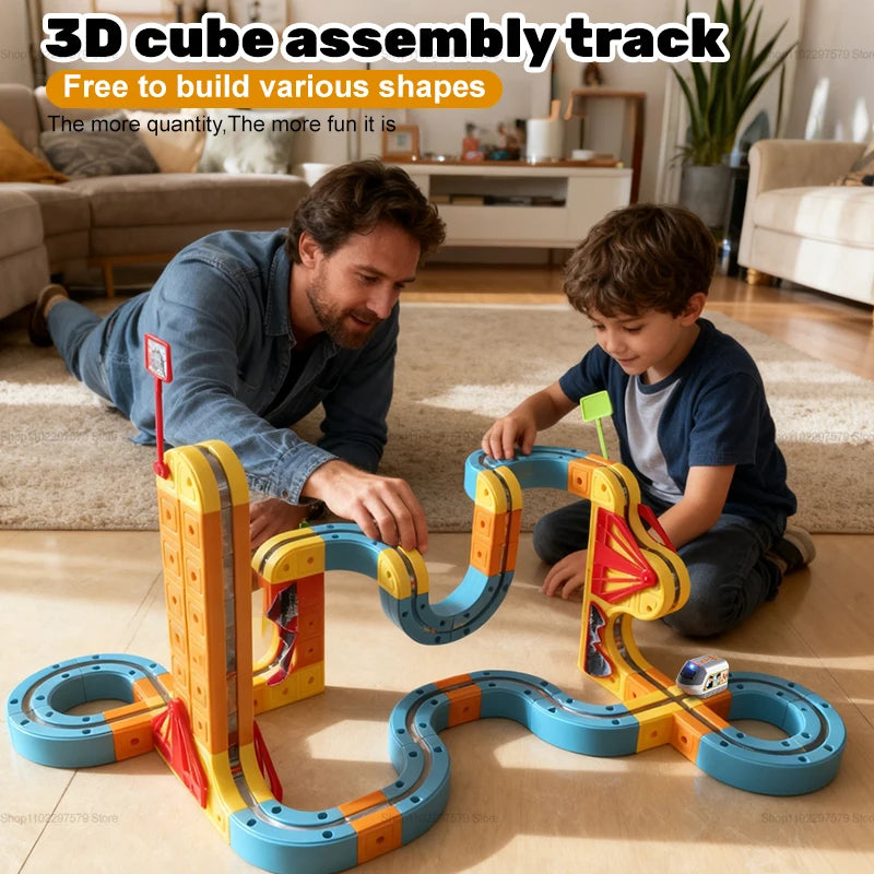 Electric Magnetic Rail Car Building Blocks Set - Educational Maze Train Toy for Children, Ideal Christmas Gift