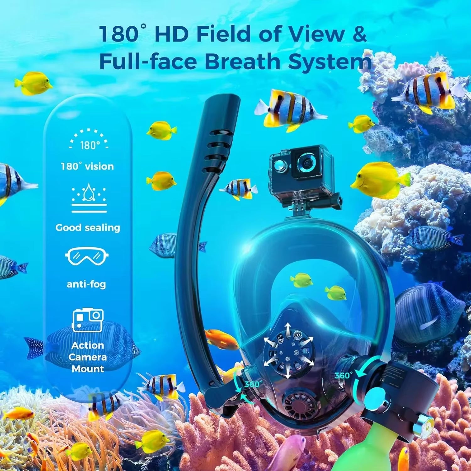SCORKLER Snorkeling Full Face Mask with Mini 0.5L Scuba Diving Tank and Hand Pump Diving Cylinder Dive Equipment for Adults