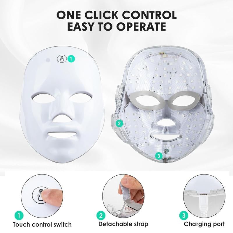 7 Color LED Beauty Mask, Facial Mask, LED Face Mask Comfort Skin Care Mask, Skincare Face Tool, Ideal Gift for Women, Birthday Gifts