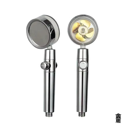Pressurized 360-Degree Rotating Shower Head with Twin Turbo Propeller for Water Conservation - Bathroom Accessory