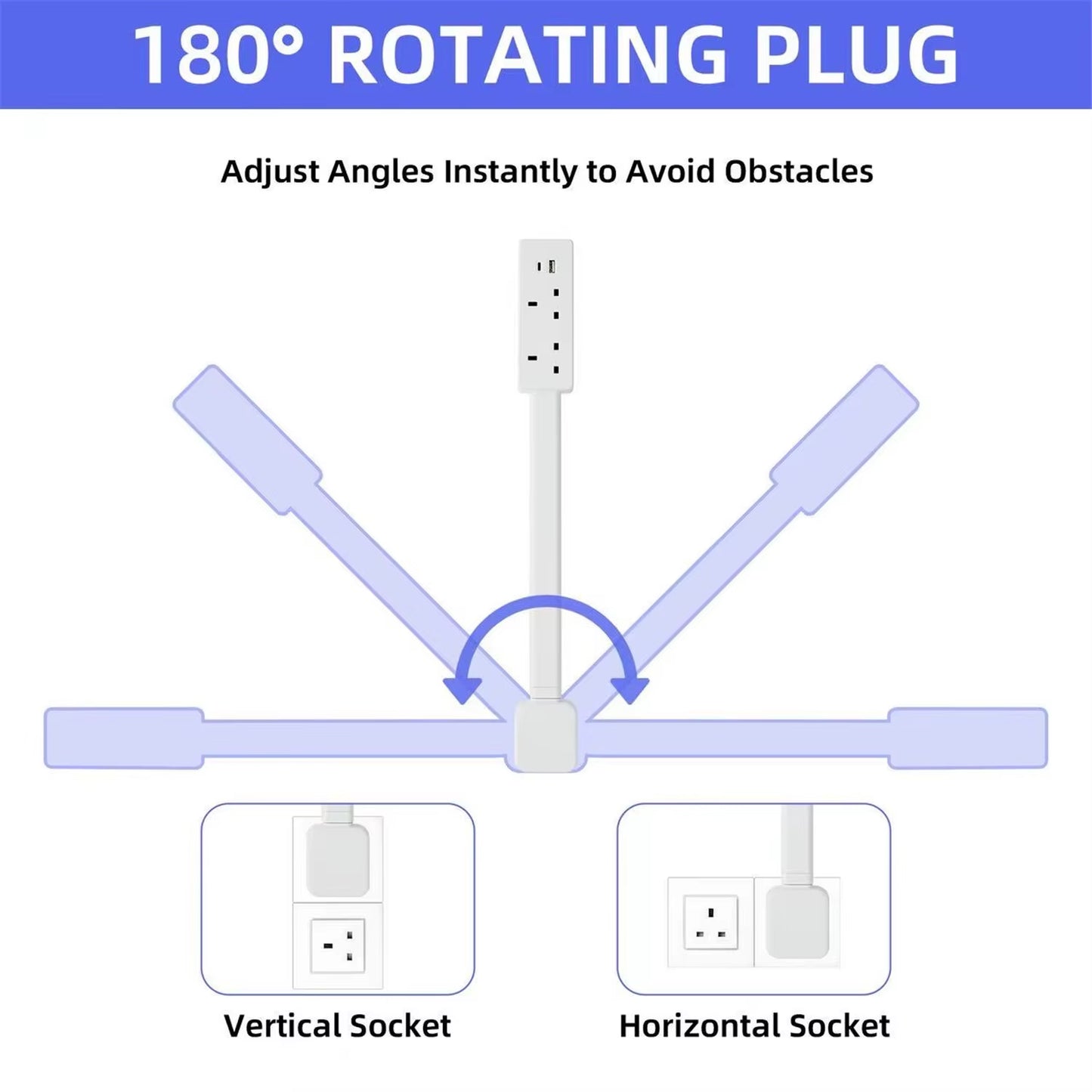 Rotatable Electrical Wall Plug Extender with Adjustable Length Multi-Outlet Power Socket Adapter for Space Optimization