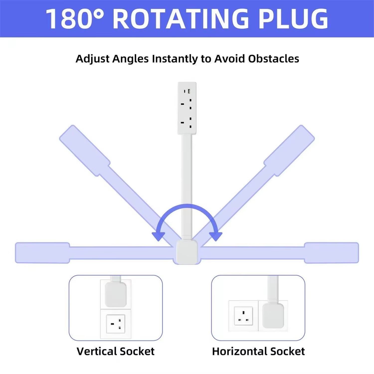 Rotatable Electrical Wall Plug Extender with Adjustable Length Multi-Outlet Power Socket Adapter for Space Optimization