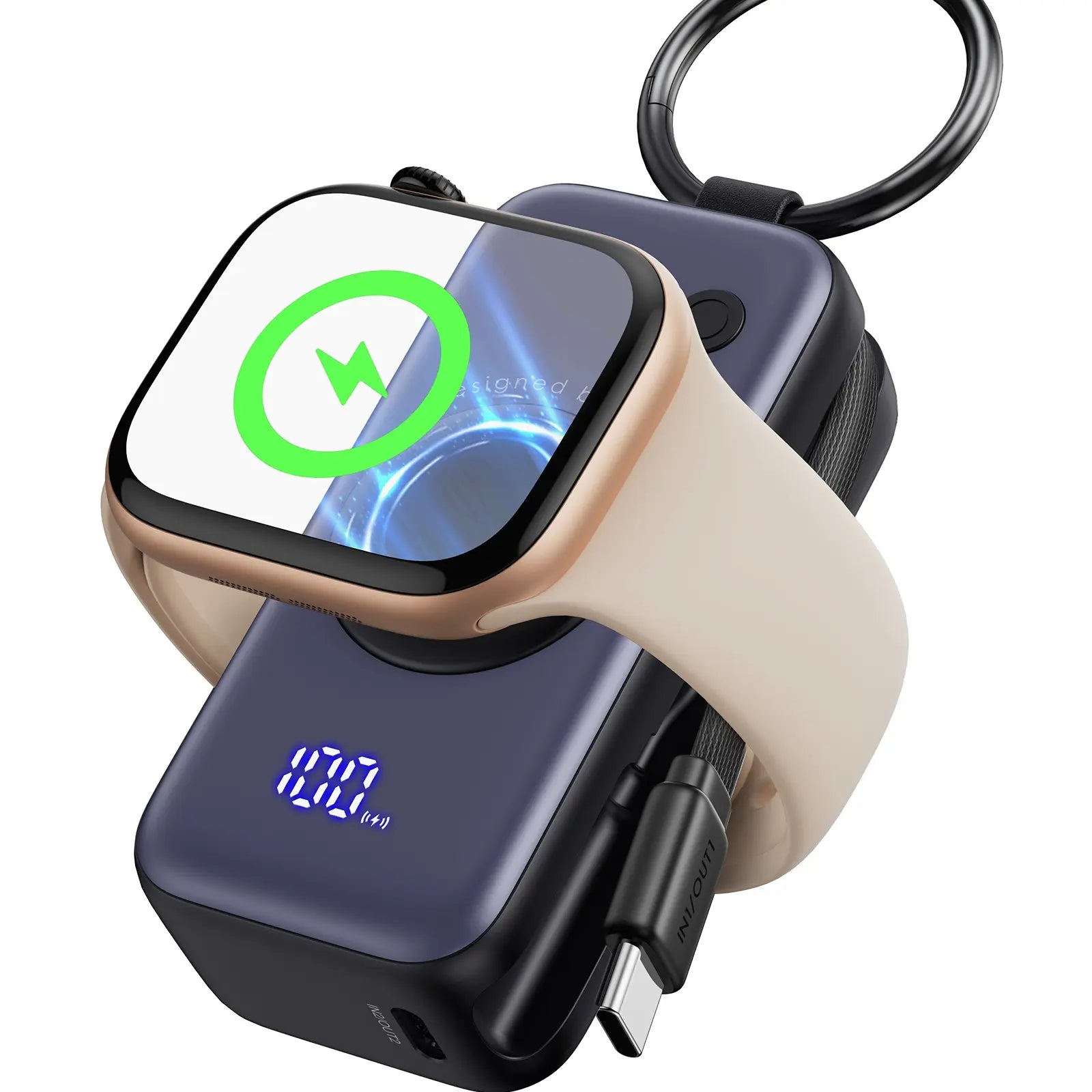 INIU P81 Snapgo Mini 5000mAh Power Bank with Keychain - Perfect Fast Charging Solution for Apple Watch, iPhone, and AirPods - Ideal Valentine's Day Gift for Her