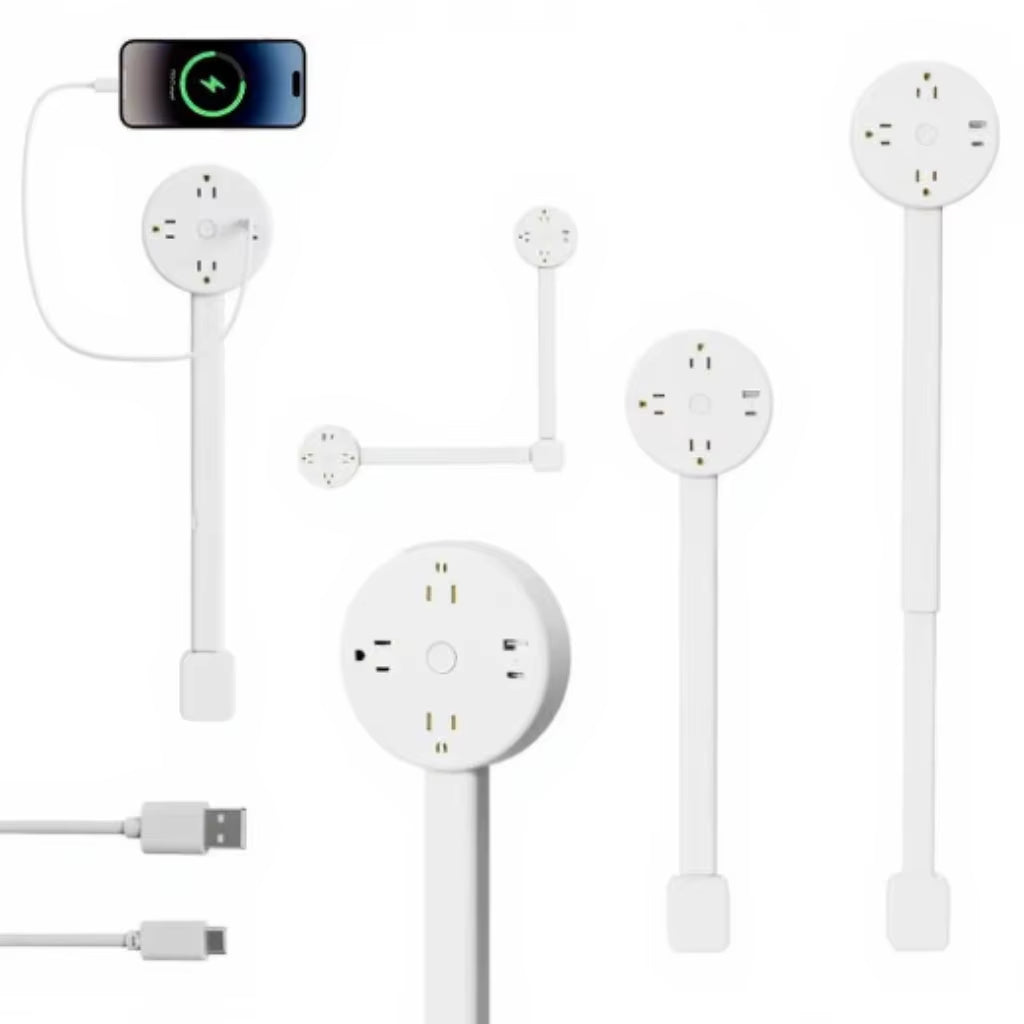 Rotatable Electrical Wall Plug Extender with Adjustable Length Multi-Outlet Power Socket Adapter for Space Optimization