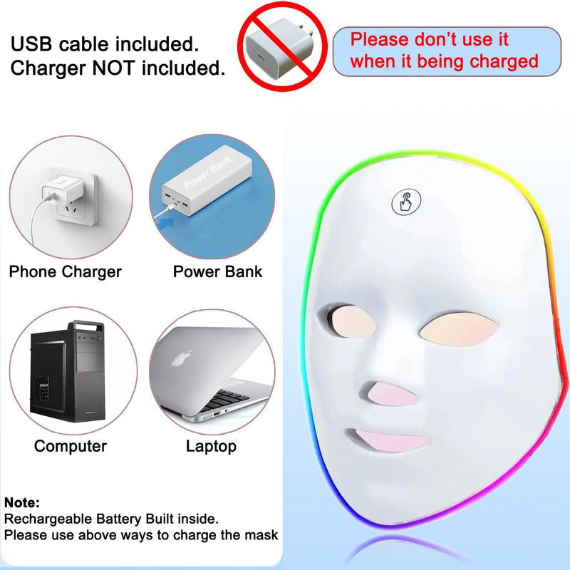 7 Color LED Beauty Mask, Facial Mask, LED Face Mask Comfort Skin Care Mask, Skincare Face Tool, Ideal Gift for Women, Birthday Gifts