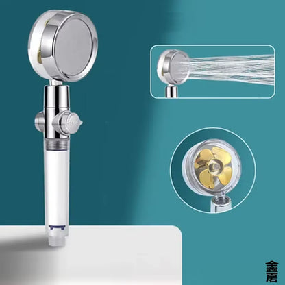 Pressurized 360-Degree Rotating Shower Head with Twin Turbo Propeller for Water Conservation - Bathroom Accessory